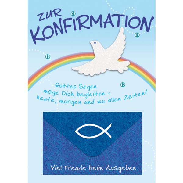 Konfirmation Taube Regenbogen Fisch Gottes Segen Geldkarte Glückwunschkarte mit Umschlag