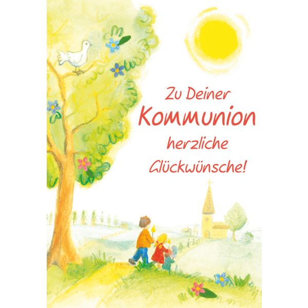 Kommunion Kinder mit Kerzen gehen zur Kirche Glückwunschkarte mit Umschlag