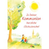 Kommunion Kinder mit Kerzen gehen zur Kirche...