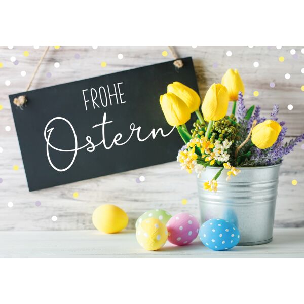 Ostern unverpackte Glückwunschkarte mit Umschlag Tulpen Eier Frohe Ostern