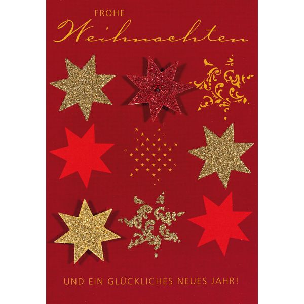 Weihnachten Glückwunschkarte mit Umschlag Sterne gold rot