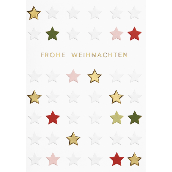 Weihnachten Glückwunschkarte mit Umschlag bunte Sterne Frohe Weihnachten