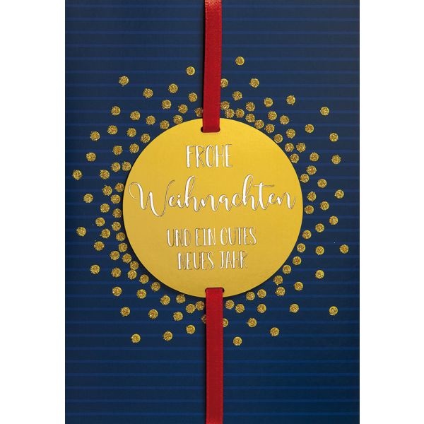 Weihnachten Glückwunschkarte mit Umschlag blau Kreis gold Frohe Weihnachten