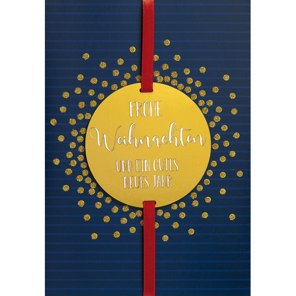 Weihnachten Glückwunschkarte mit Umschlag blau Kreis gold Frohe Weihnachten