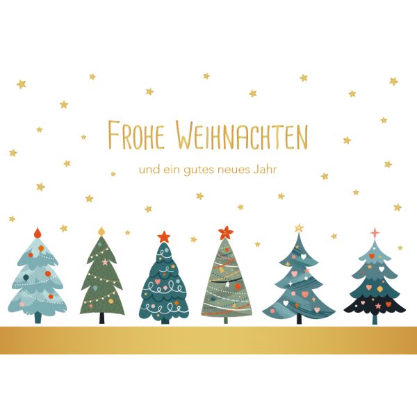 Weihnachten Glückwunschkarte mit Umschlag Querformat Bäume Sterne