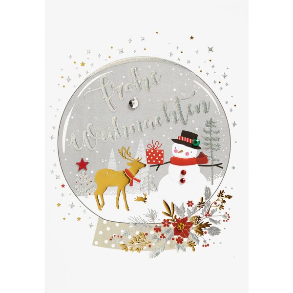 Weihnachten Glückwunschkarte mit Umschlag Schneekugel Schneemann Hirsch