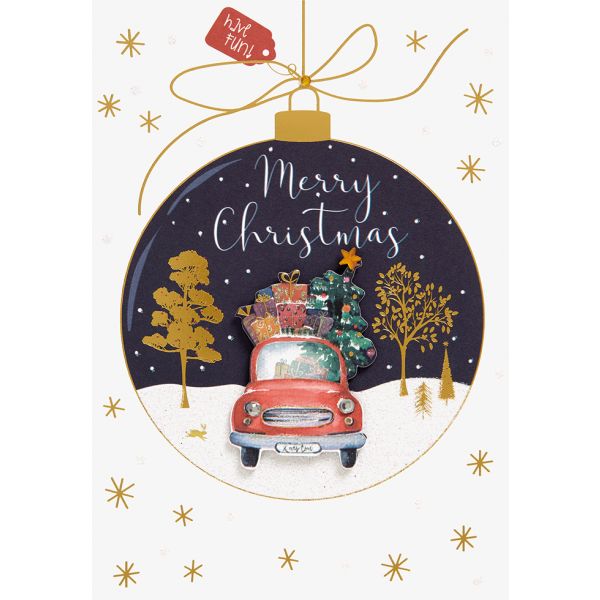 Weihnachten Glückwunschkarte mit Umschlag Merry Christmas Weihnachtskugel Auto