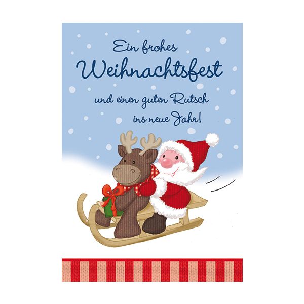 Weihnachten Glückwunschkarte mit Umschlag Weihnachtsmann Rentier Schlitten