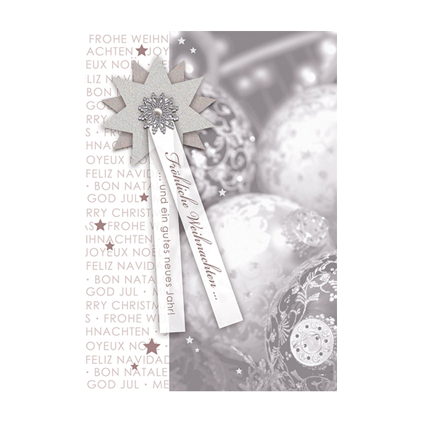 Weihnachten Glückwunschkarte mit Umschlag Christbaumkugeln silber Stern