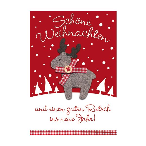 Weihnachten Glückwunschkarte mit Umschlag Hirsch Applikation in Landschaft