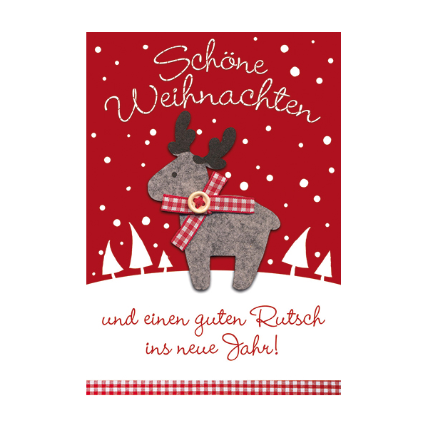 Weihnachten Glückwunschkarte mit Umschlag Hirsch Applikation in Landschaft