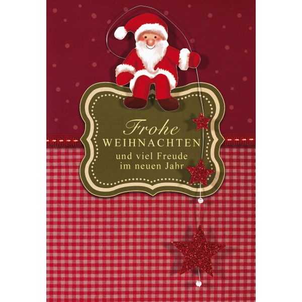 Weihnachten Glückwunschkarte mit Umschlag Weihnachtsmann mit Sternen an Draht