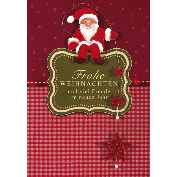 Weihnachten Glückwunschkarte mit Umschlag Weihnachtsmann mit Sternen an Draht