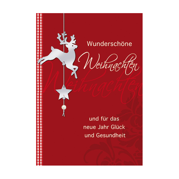 Weihnachten Glückwunschkarte mit Umschlag silberner Hirsch wunderschöne Weihnachten