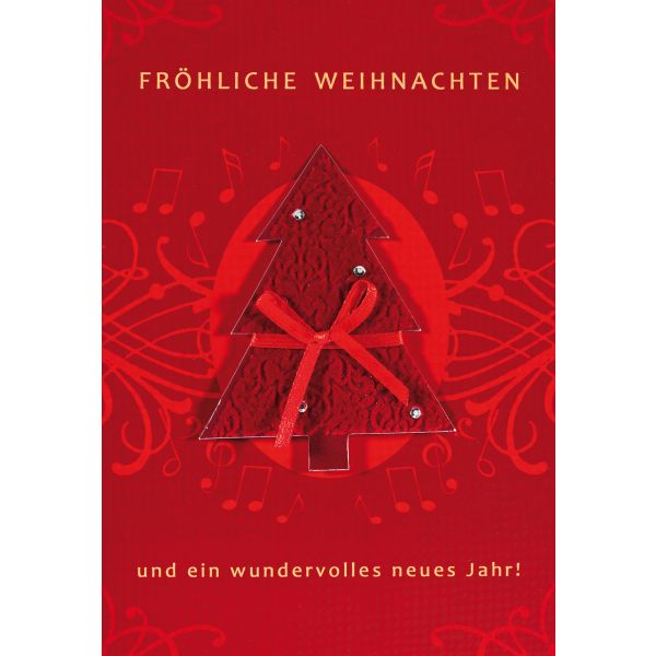 Weihnachten Glückwunschkarte mit Umschlag Tannenbaum Applikation rot