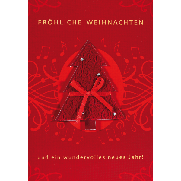 Weihnachten Glückwunschkarte mit Umschlag Tannenbaum Applikation rot