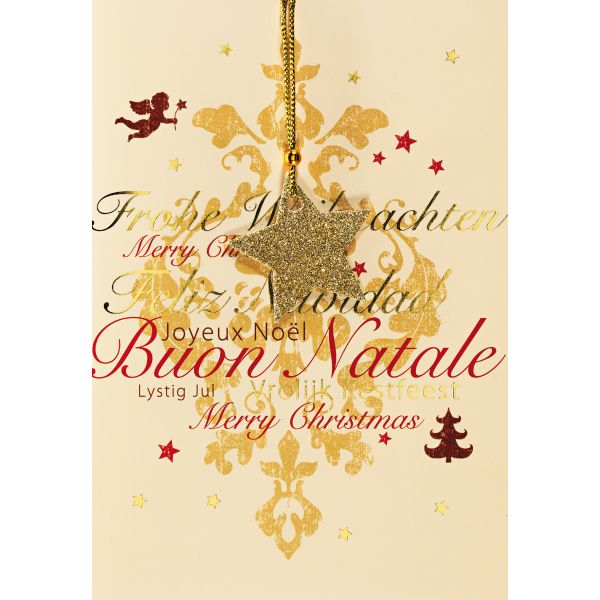 Weihnachten Glückwunschkarte mit Umschlag mehrsprachig goldener Stern