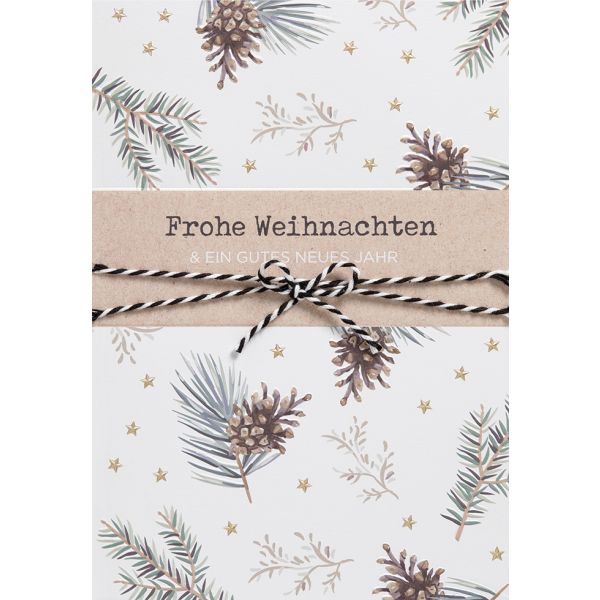 Weihnachten Unverpackt Glückwunschkarte mit Umschlag Zweige Kordel Frohe Weihnachten