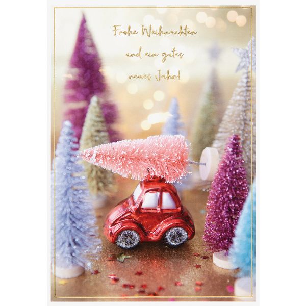 Weihnachten Unverpackt Glückwunschkarte 11,6 x 16,6 cm mit Umschlag Tannenbäume Auto