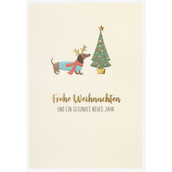 Weihnachten Unverpackt Glückwunschkarte 11,6 x 16,6 cm mit Umschlag Hund Tannebäume