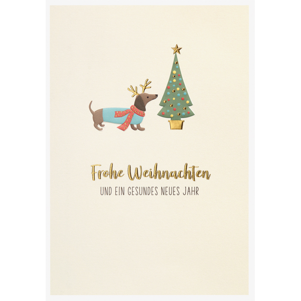 Weihnachten Unverpackt Glückwunschkarte 11,6 x 16,6 cm mit Umschlag Hund Tannebäume