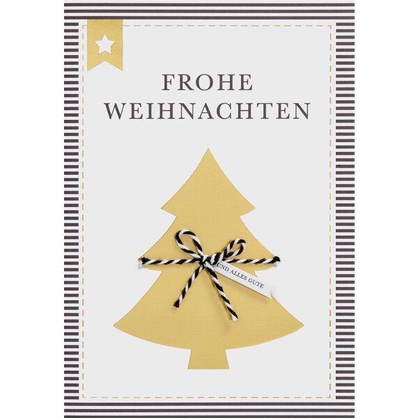 Weihnachten Unverpackte Glückwunschkarte mit Umschlag Tannenbaum Kordel gold