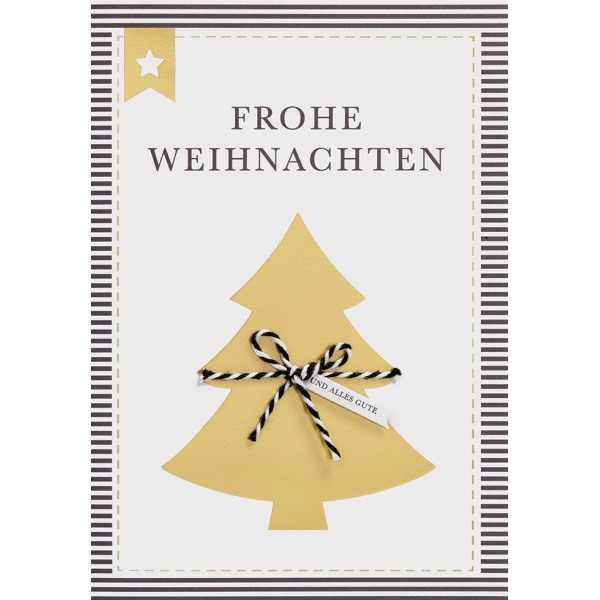 Weihnachten Unverpackte Glückwunschkarte mit Umschlag Tannenbaum Kordel gold