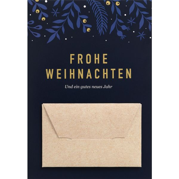 Weihnachten Geldkarte Glückwunschkarte mit Umschlag blau lila Frohe Weihnachten