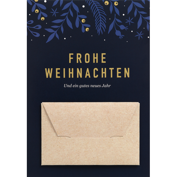 Weihnachten Geldkarte Glückwunschkarte mit Umschlag blau lila Frohe Weihnachten