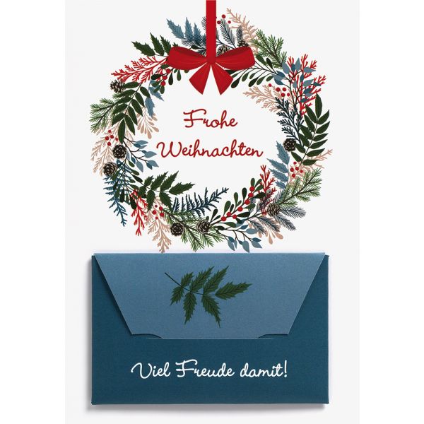 Weihnachten Geldkarte Glückwunschkarte mit Umschlag Weihnachtskranz viel Freude damit
