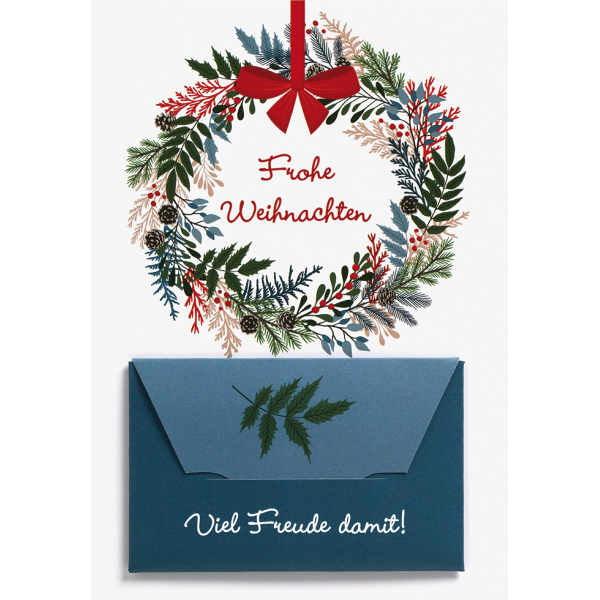 Weihnachten Geldkarte Glückwunschkarte mit Umschlag Weihnachtskranz viel Freude damit