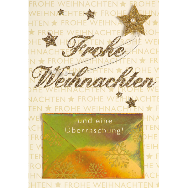 Weihnachten Geldkarte Glückwunschkarte mit Umschlag creme Gold Sterne