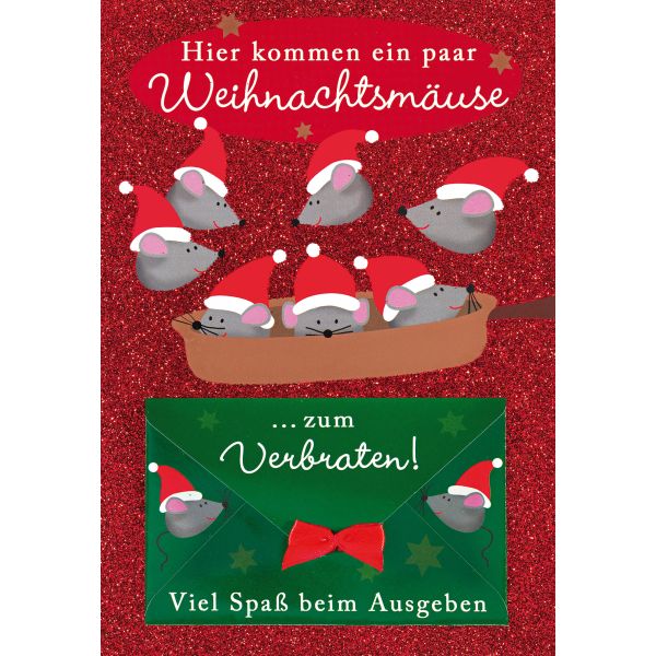 Weihnachten Geldkarte Glückwunschkarte mit Umschlag Mäuse zum verbraten