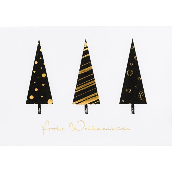 Weihnachten Black & Gold Glückwunschkarte mit Umschlag Querformat Bäume