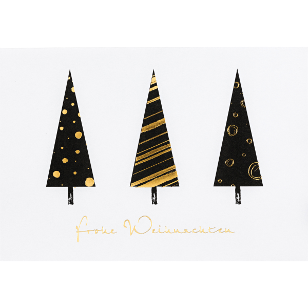 Weihnachten Black & Gold Glückwunschkarte mit Umschlag Querformat Bäume