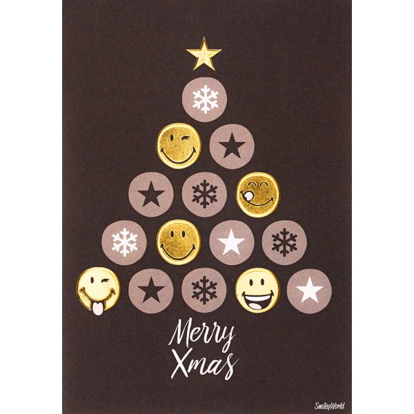 Weihnachten Black & Gold Glückwunschkarte mit Umschlag Baum aus Smiley Merry Christmas