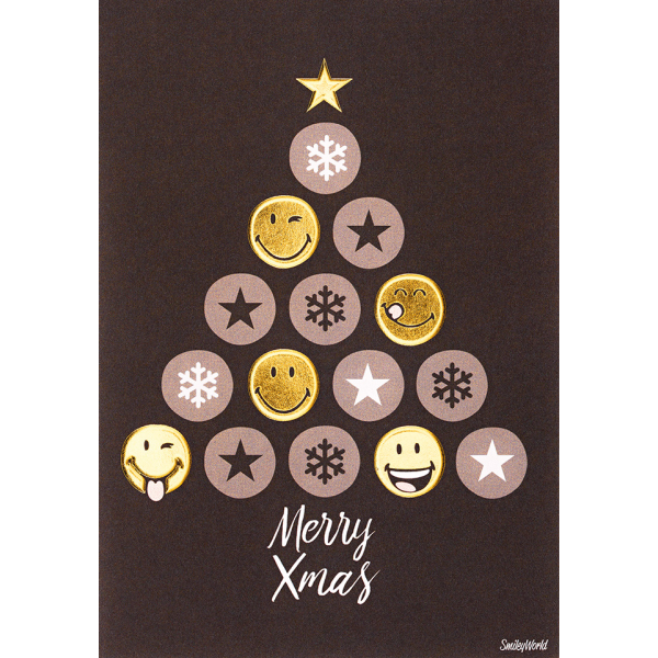 Weihnachten Black & Gold Glückwunschkarte mit Umschlag Baum aus Smiley Merry Christmas
