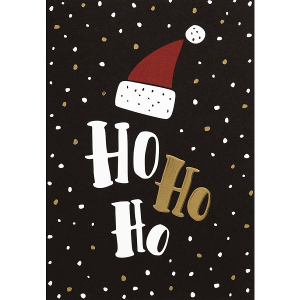 Weihnachten Black & Gold Glückwunschkarte mit Umschlag Ho Ho Ho Weihnachtsmütze