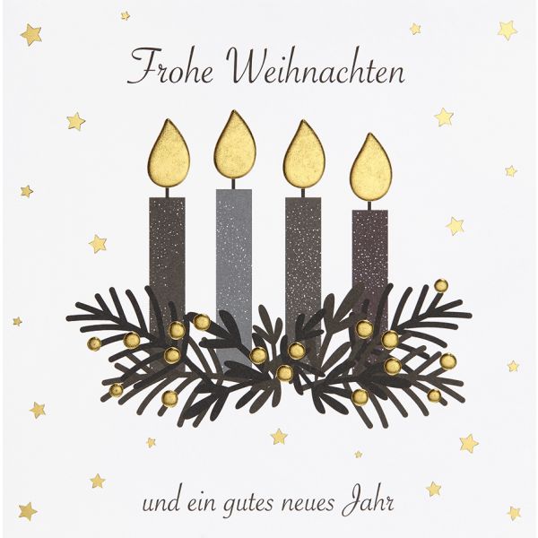 Weihnachten Black & Gold Quadratische Glückwunschkarte mit Umschlag Kerzen Frohe Weihnachten