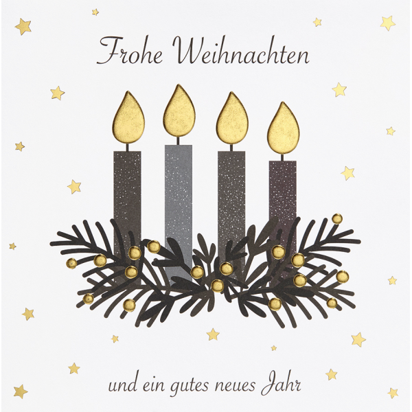 Weihnachten Black & Gold Quadratische Glückwunschkarte mit Umschlag Kerzen Frohe Weihnachten
