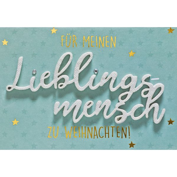 Weihnachten Lettering Glückwunschkarte mit Applikationmit Umschlag Querformat Lieblingsmensch