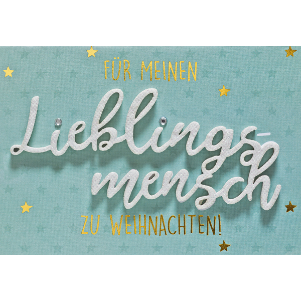 Weihnachten Lettering Glückwunschkarte mit Applikationmit Umschlag Querformat Lieblingsmensch
