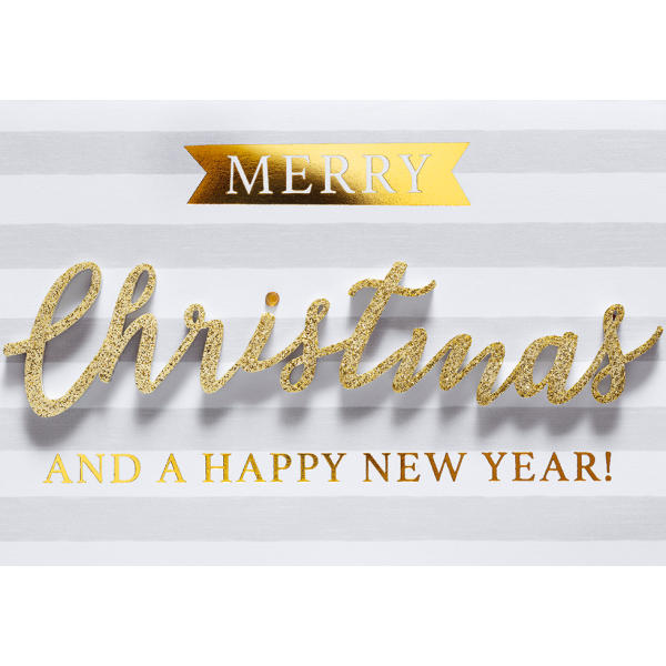 Weihnachten Lettering Glückwunschkarte mit Applikationmit Umschlag Querformat Merry Christmas weißgrau