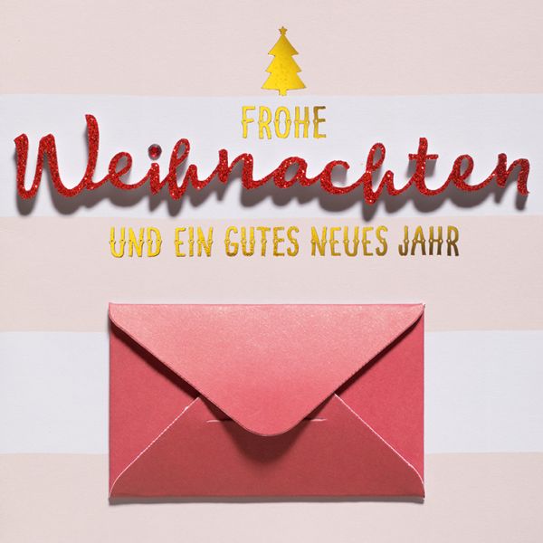 Weihnachten Lettering Quadratische Glückwunschkarte mit Applikation mit Umschlag Geldkarte Frohe Weihnachten