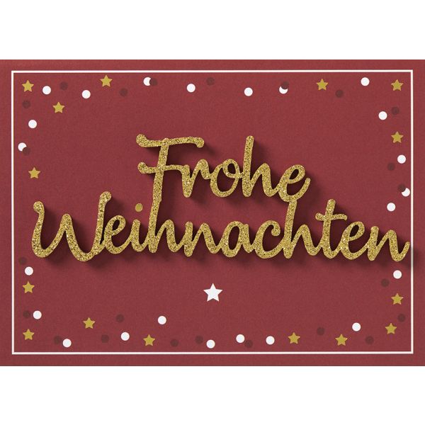 Weihnachten Lettering Glückwunschkarte mit Applikation 10,5x14,5cm mit Umschlag Querformat Frohe Weihnachten
