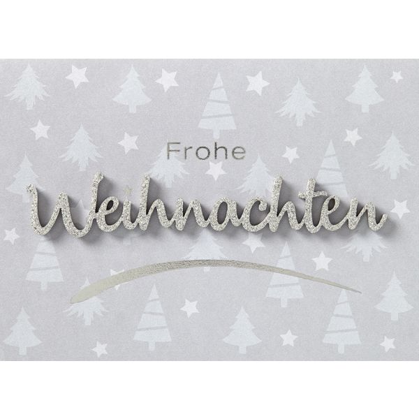 Weihnachten Lettering Glückwunschkarte mit Applikation 10,5x14,5cm mit Umschlag Bäume Querformat Frohe Weihnachten