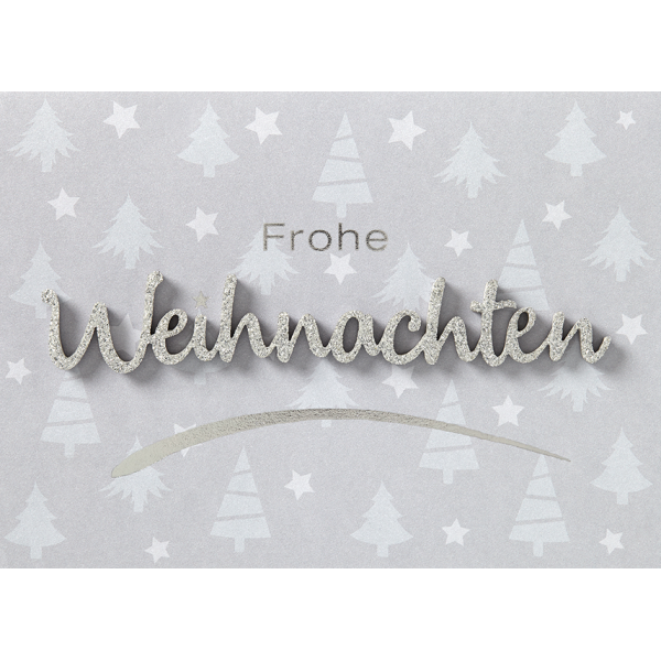 Weihnachten Lettering Glückwunschkarte mit Applikation 10,5x14,5cm mit Umschlag Bäume Querformat Frohe Weihnachten