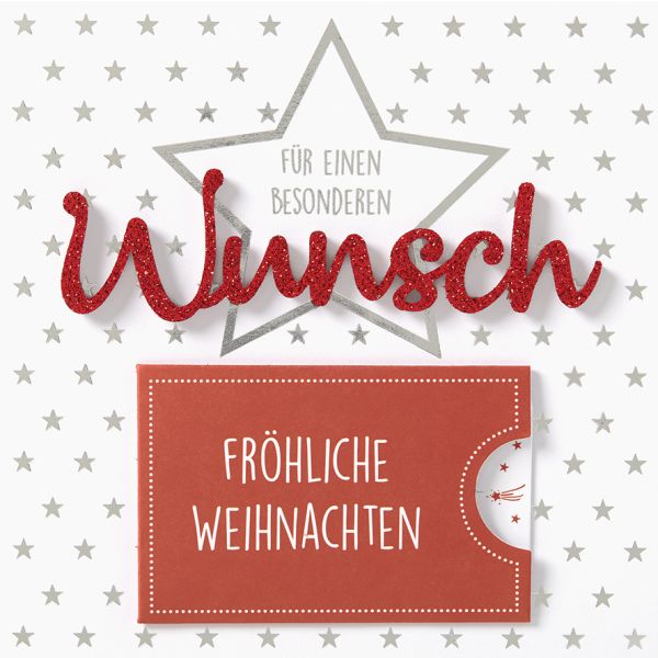 Weihnachten Lettering Geldkarte Gutschein Quadratische Glückwunschkarte mit Applikation mit Umschlag Für einen Wunsch