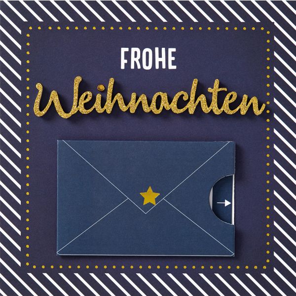 Weihnachten Lettering Geldkarte Gutschein Quadratische Glückwunschkarte mit Applikation mit Umschlag blau weiß Frohe Weihnachten