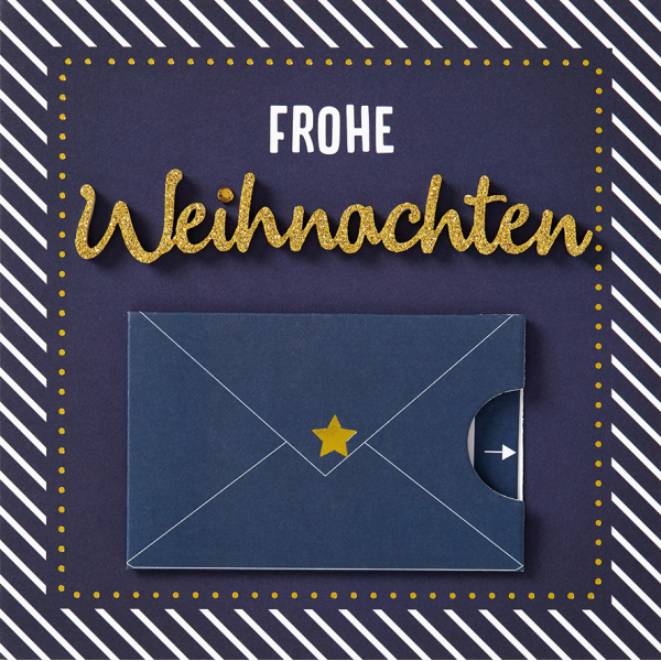 Weihnachten Lettering Geldkarte Gutschein Quadratische Glückwunschkarte mit Applikation mit Umschlag blau weiß Frohe Weihnachten